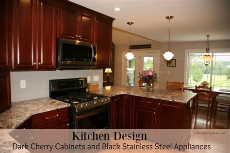 black stainless steel appliances with cherry cabinets|black stainless steel kitchen cabinet colors.